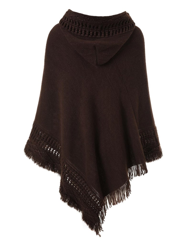 Ferand Ladies' Hooded Cape with Fringed Hem, Crochet Poncho Knitting Patterns for Women, Brown - Image 2